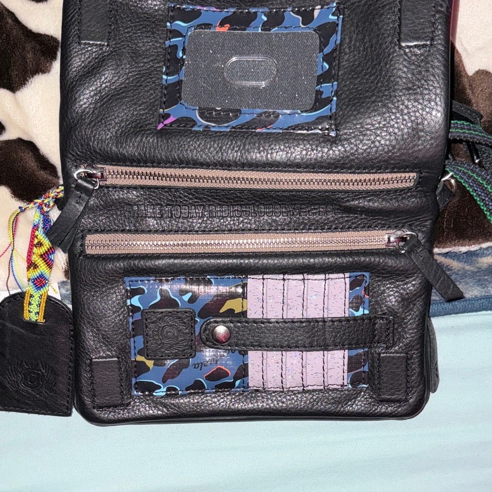 Consuela Black Leather Belt Bag with Multicolor Strap - Picture 2 of 4